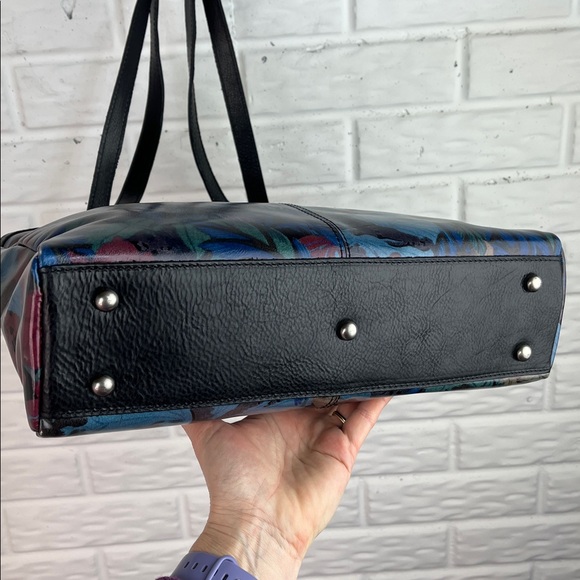 PATRICIA NASH POPPY TOTE BLACK LEATHER LEAF PATTERN TASSEL 3 COMPARTMENTS - Picture 8 of 17